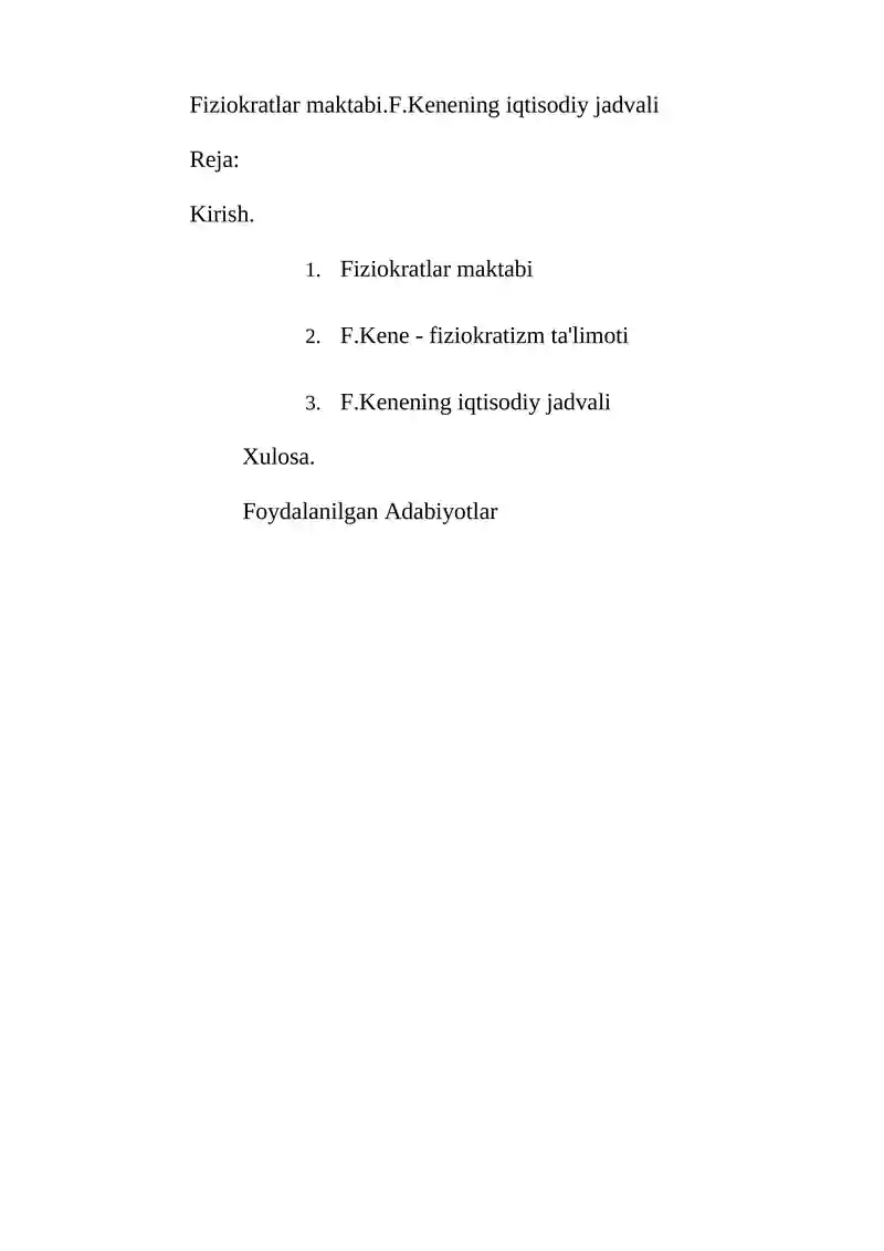 F.Kenening iqtisodiy jadvali