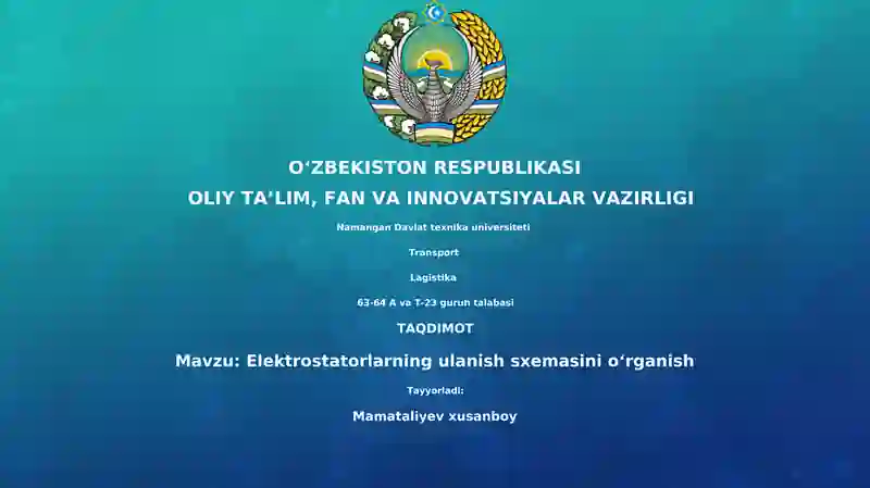 Elektrostatorlarning ulanish sxemasini oʻrganish
