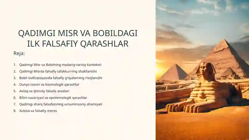 Qadimgi Misr va Bobildagi Ilk Falsafiy Qarashlar