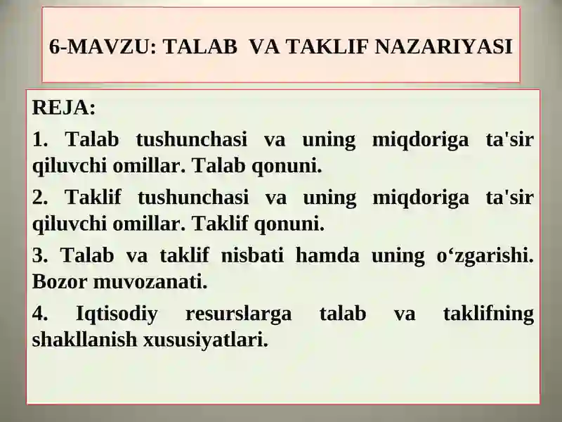 Talab Stak TALAB VA TAKLIF NAZARIYASI