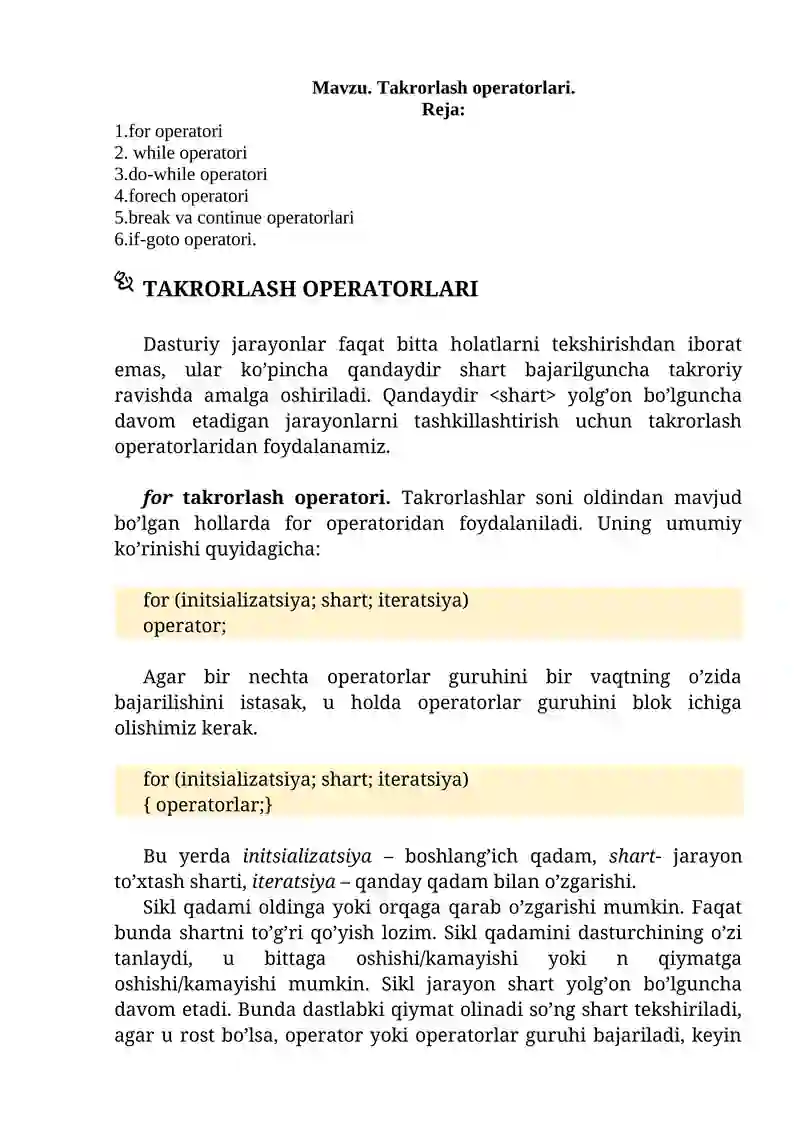 Takrorlash operatorlari