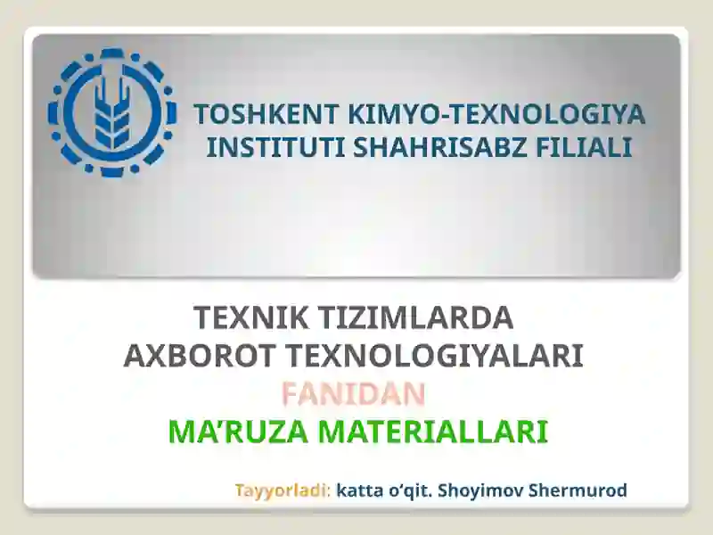 Axborottexnologiyalari fanidan Ma’ruzamavzu: Kiberxavfsizlik asoslari