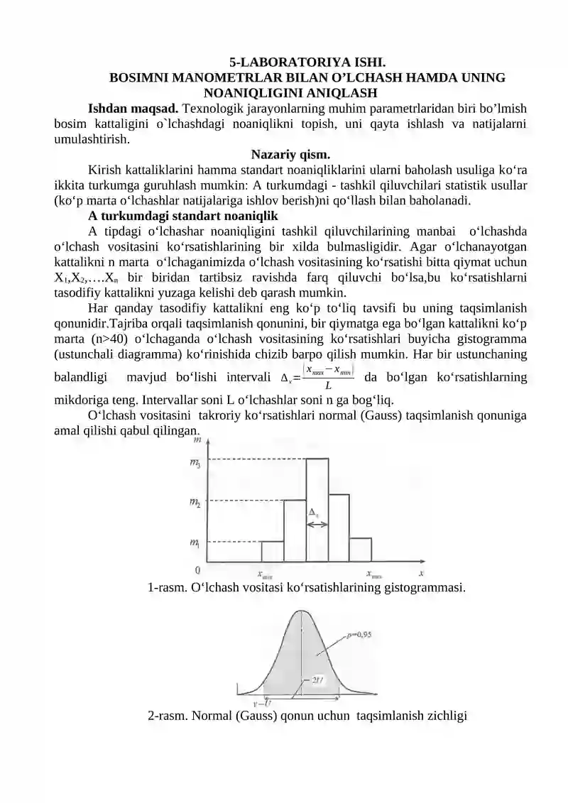 BOSIMNI MANOMETRLAR BILAN O’LCHASH