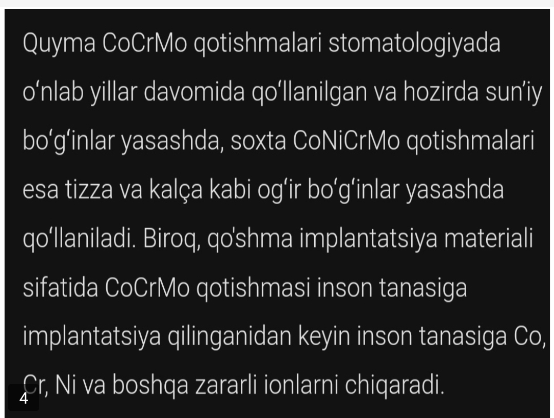 Xrom - Cobalt , Nikel zanglamaydigan poʻlatdan yasalgan qotishmalar . Kavsharlash va tishlarni oqartirish usullari