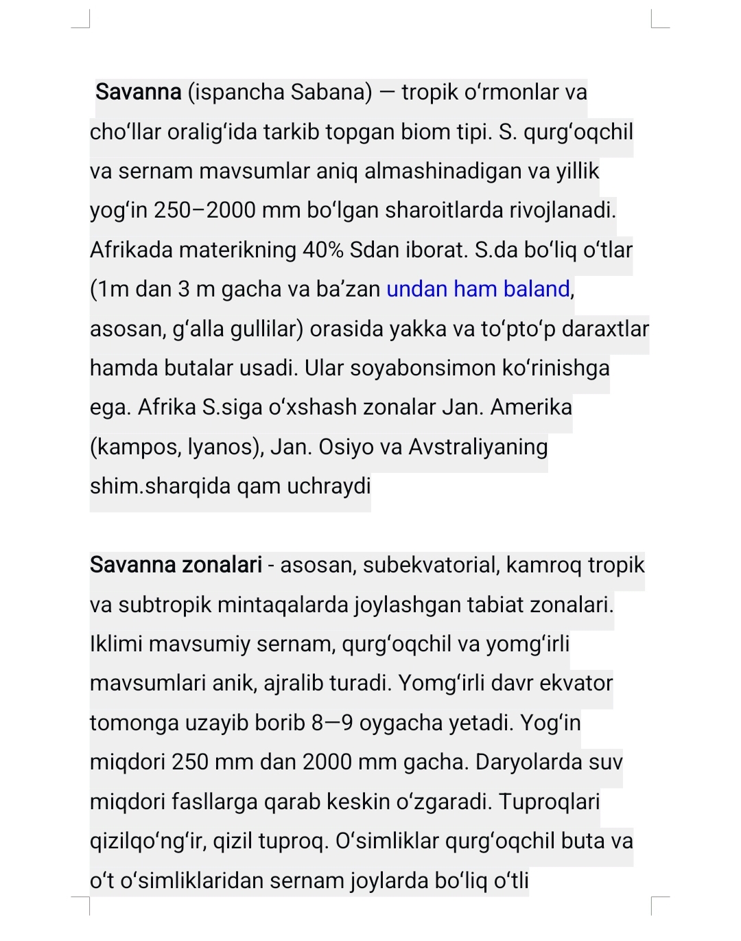 Savanna va siyrak o‘rmonlar  hamda dag‘al bargli doimiy yashil  barigli o‘rmonlar tuproqlari