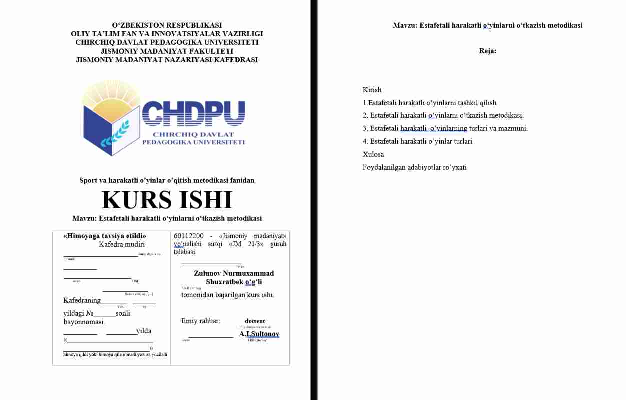 Estafetali harakatli o‘yinlarni o‘tkazish metodikasi