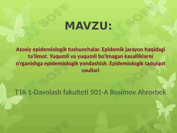 Transmissiv va virusli infeksiyalarning O’zbekiston hududida tarqalganligi