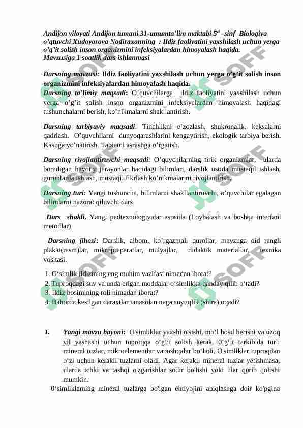 biologiya dars ishlanma