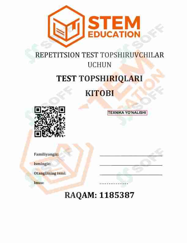 Matematika-Fizika yo'nalishidagilar uchun blok test (javoblari bilan) TUSHISH EHTIMOLI BOR