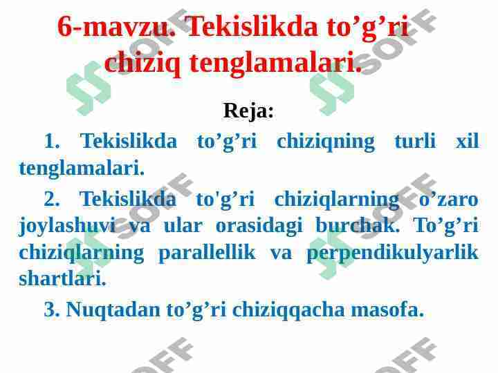 Tekislikda to’g’ri chiziq tenglamalari.
