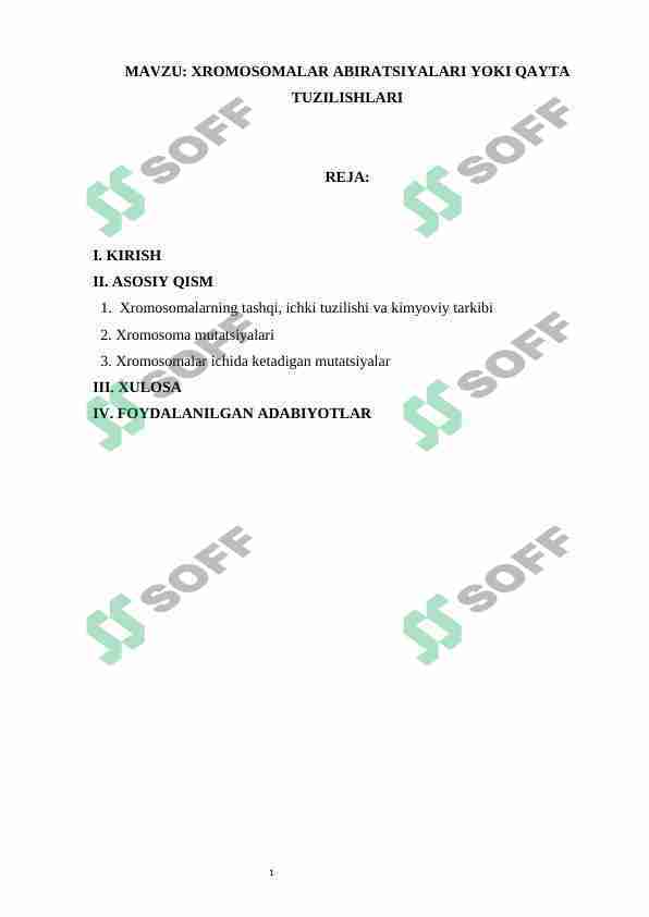 XROMOSOMALAR ABIRATSIYALARI YOKI QAYTA TUZILISHLARI