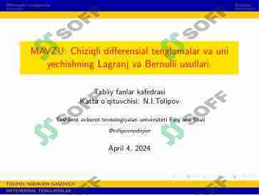Chiziqli differensial tenglamalar va uni yechishning Lagranj va Bernulli usullar