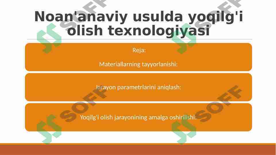 Noan'anaviy usulda yoqilg'i olish texnologiyasi