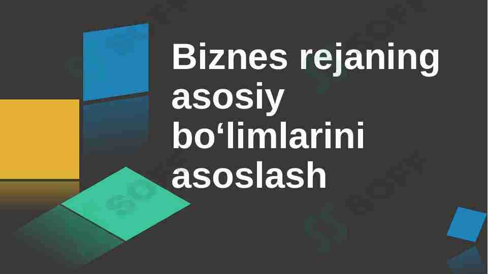 Biznes rejaning asosiy bo'limlarini asoslash