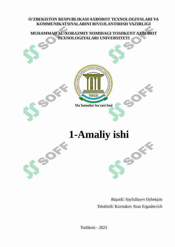 Ma’lumotlar bazasi dasturlarini o‘rnatish va sozlash (MySql server, Oracle Server, Microsoft SQL Server)