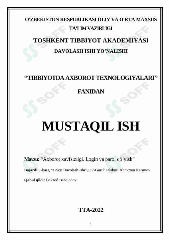 Axborot xavfsizligi. Login va parol qo‘yish