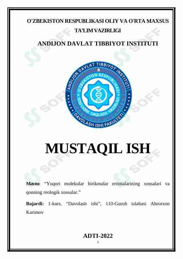 Yuqori molekular birikmalar eritmalarining xossalari va qonning reologik xossalar