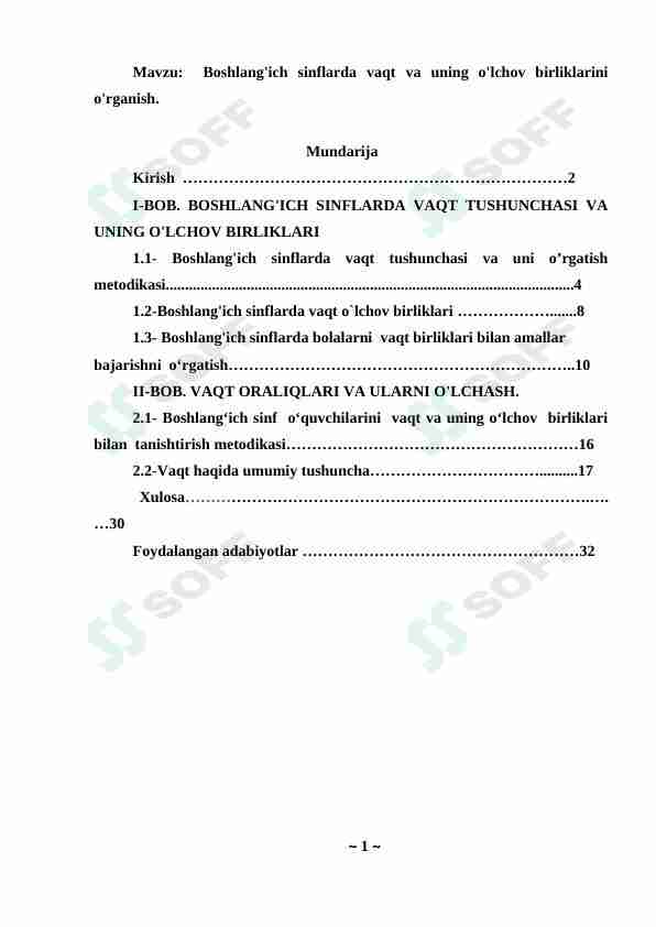 Boshlang'ich sinflarda vaqt va uning o'lchov birliklarini o'rganish