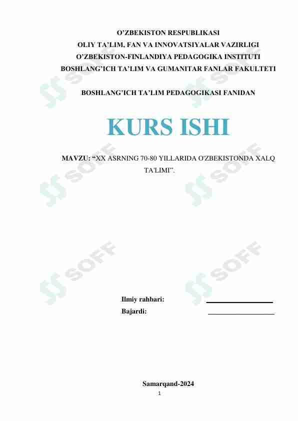 XX ASRNING 70-80 YILLARIDA O'ZBEKISTONDA XALQ TA'LIMI