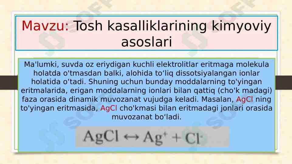 Tosh kasalliklarining kimyoviy asoslari