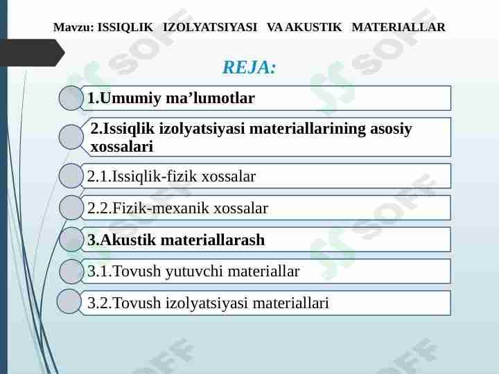 ISSIQLIK   IZOLYATSIYASI   VA AKUSTIK   MATERIALLAR