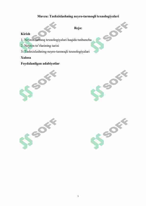 Tashxislashning neyro-tarmoqli texnologiyalari