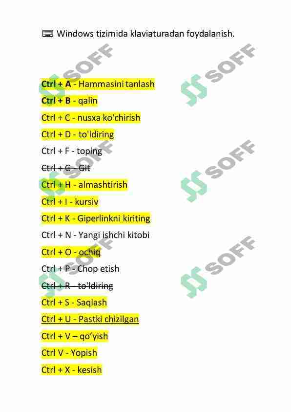 Windows tizimida klaviaturadan foydalanish uchun qisqa klavishlar tugmalari