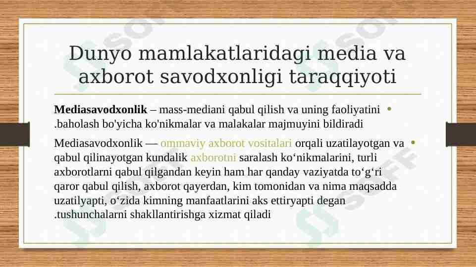 Dunyo mamlakatlaridagi media va axborot savodxonligi taraqqiyoti