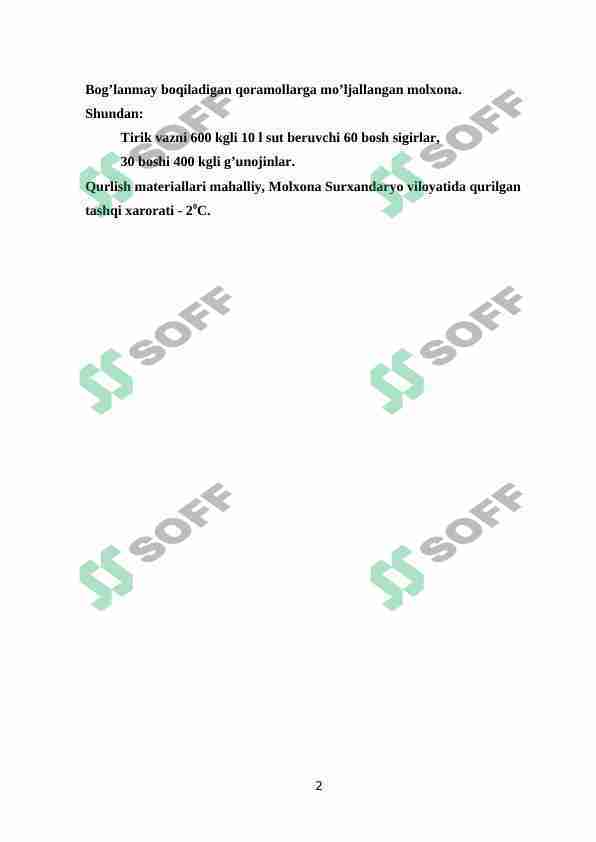 Bog’lanmay boqiladigan qoramollarga mo’ljallangan molxona.