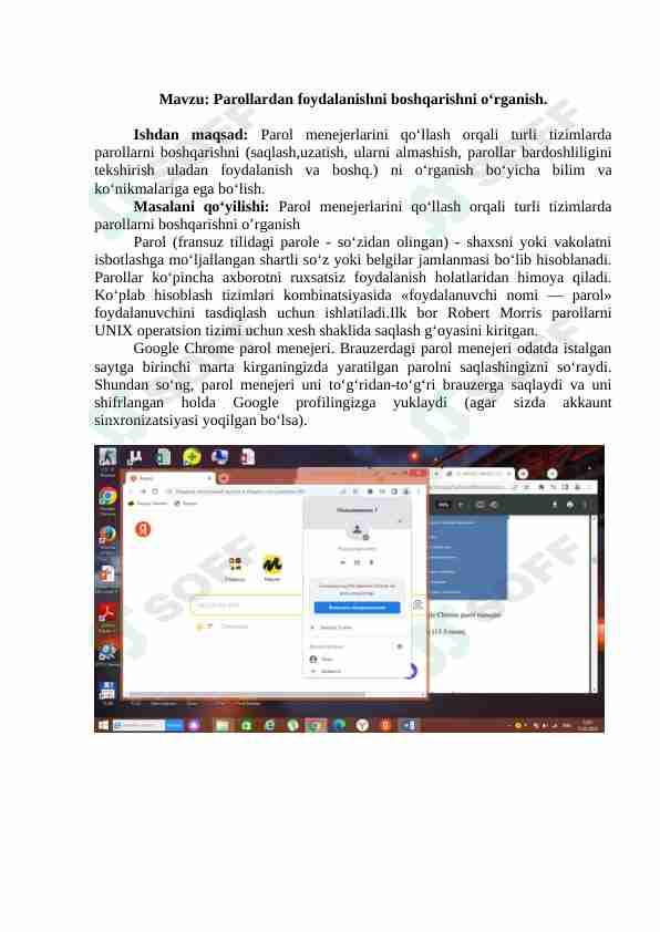 Parollardan foydalanishni boshqarishni o‘rganish.parol