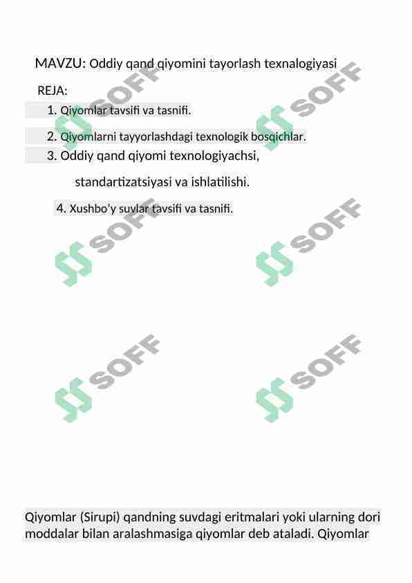 Oddiy qand qiyomini tayorlash texnalogiyasi