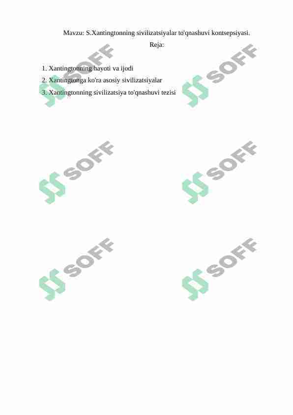 S.Xantingtonning sivilizatsiyalar to'qnashuvi kontsepsiyasi