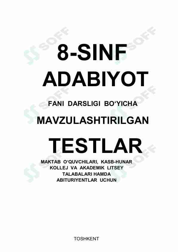 Adabiyot fanidan mavzulashtirilgan testlar 8-sinf / Javoblari bilan