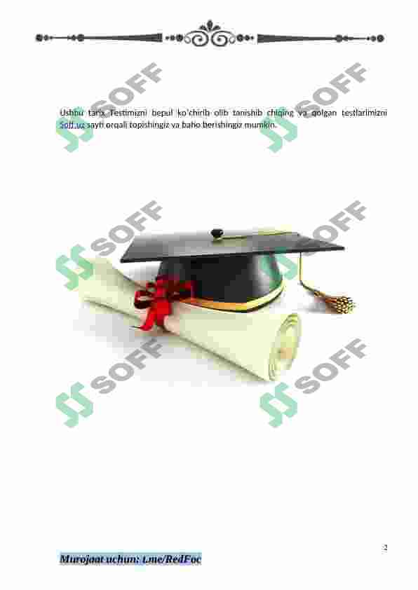 6-sinf Tarix fanidan mavzulashtirilgan test va savollar to'plami