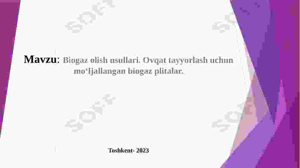 Biogaz olish usullari. Ovqat tayyorlash uchun mo‘ljallangan biogaz plitalar.