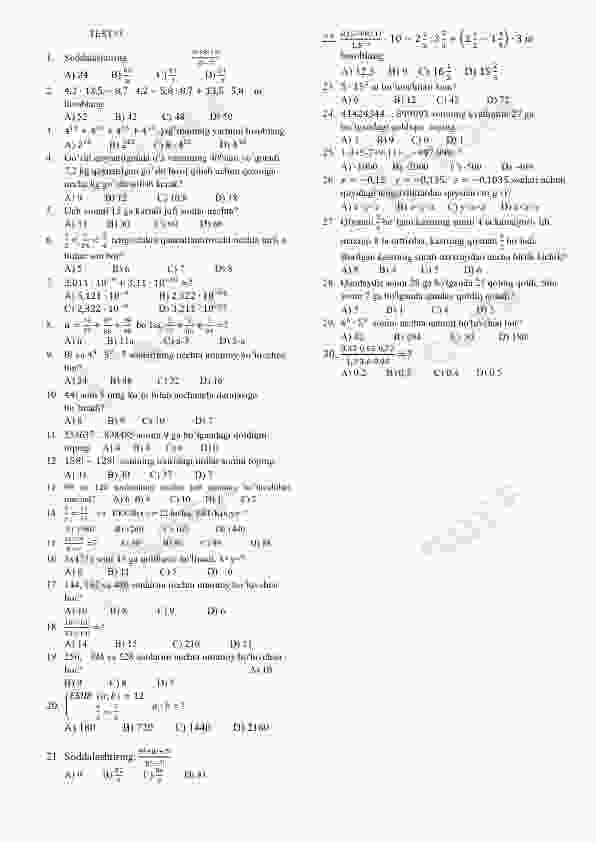 Matematika fanidan testlar 3