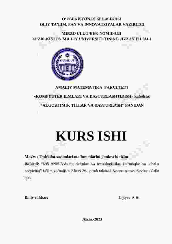 Kurs ishi C# dasturi Tashkilot xodimlari ma’lumotlarini jamlovchi tizim