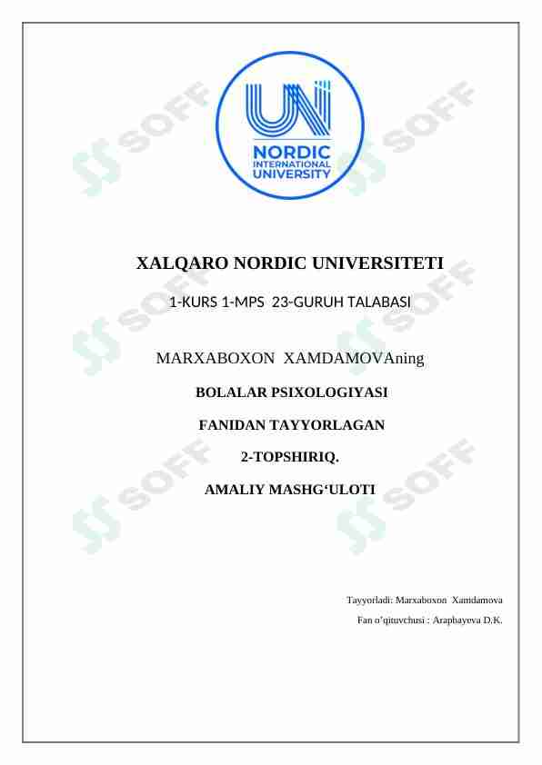 O'QUVCHIGA PSIXOLOGIK TAVSIFNOMA