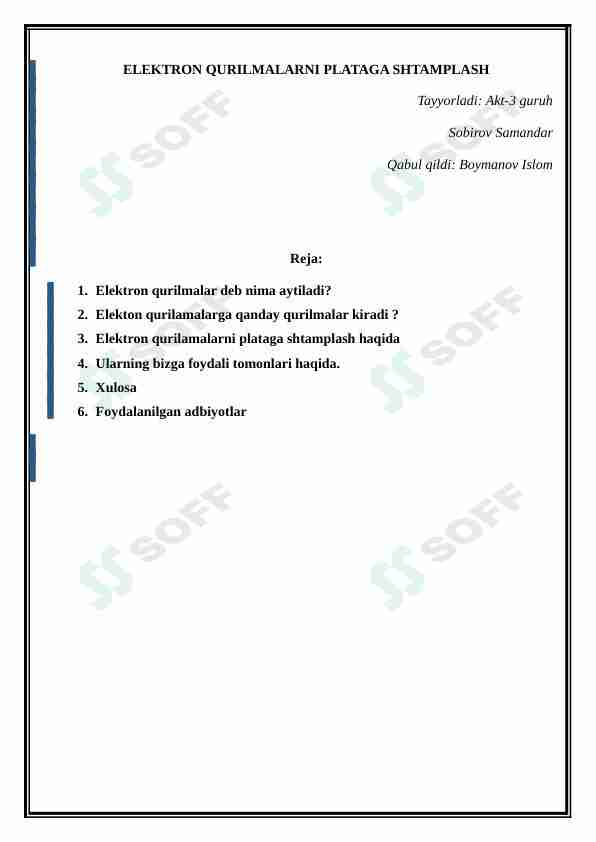 ELEKTRON QURILMALARNI PLATAGA SHTAMPLASH