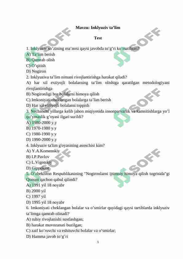 inklyuziv ta'lim test