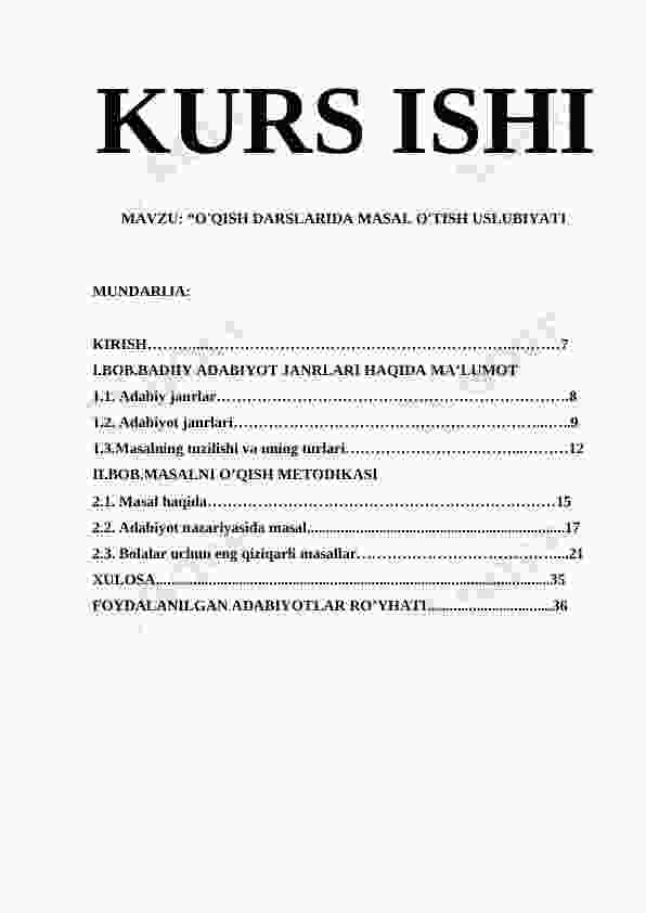 O'QISH DARSLARIDA MASAL O'TISH USLUBIYATI