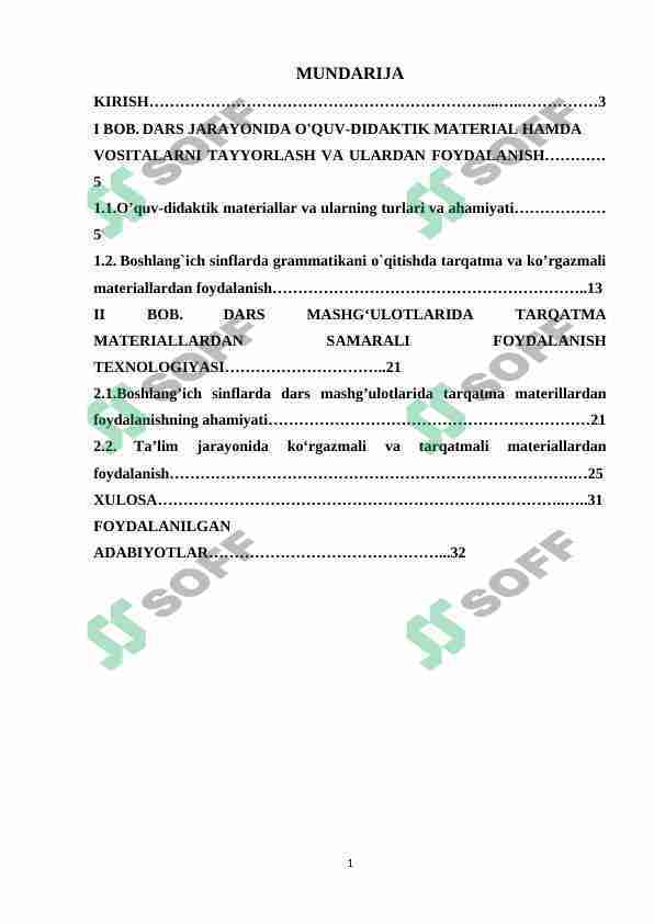 Boshlang’ich sinflarda dars mashg’ulotlarida tarqatma materillardan foydalanishning ahamiyati