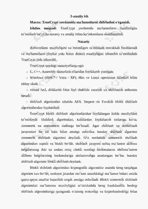 Kiberxavfsizlik asoslari 3-amaliy ish