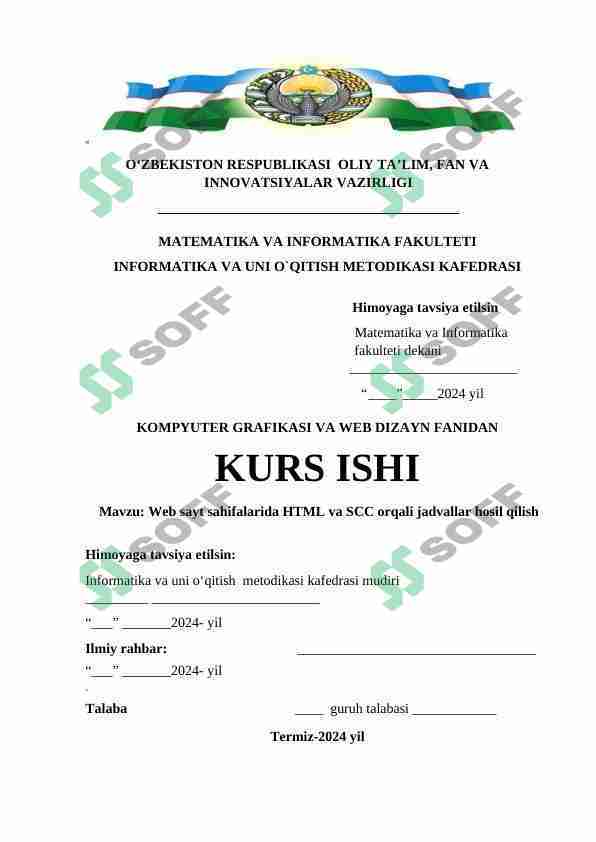 Web sayt sahifalarida HTML va SCC orqali jadvallar hosil qilish