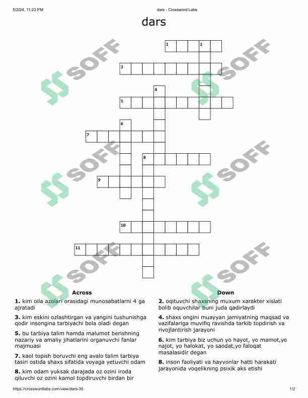 Psixologiya krossword