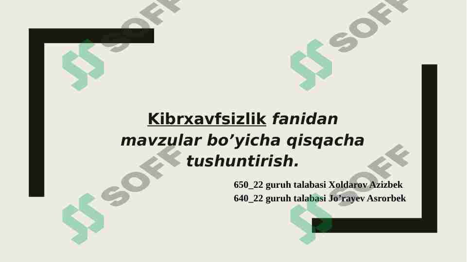 Kibrxavfsizlik fanidan mavzular bo’yicha qisqacha tushuntirish.