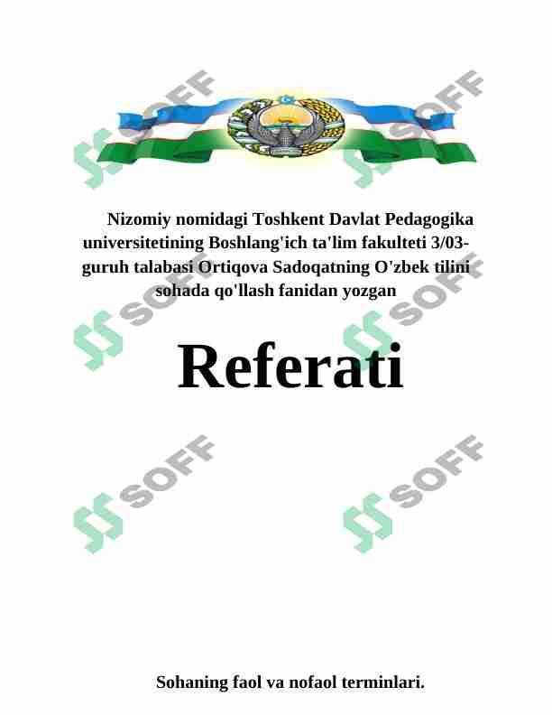 O'zbek tilini sohada qo'llash fani refrat