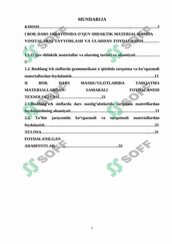 Boshlang’ich ta’limda tarqatma materiallardan foydalanish