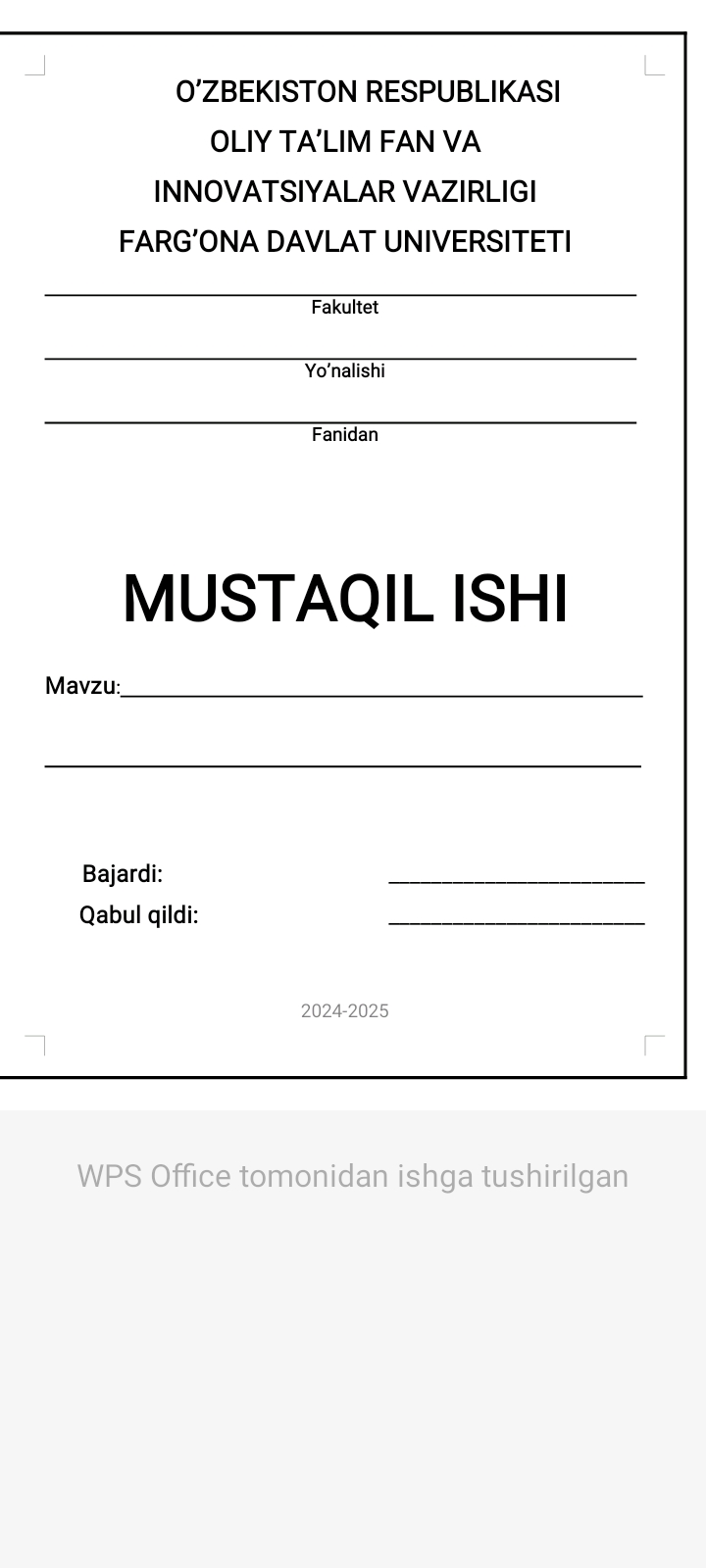 MUSTAQIL ISH betlik