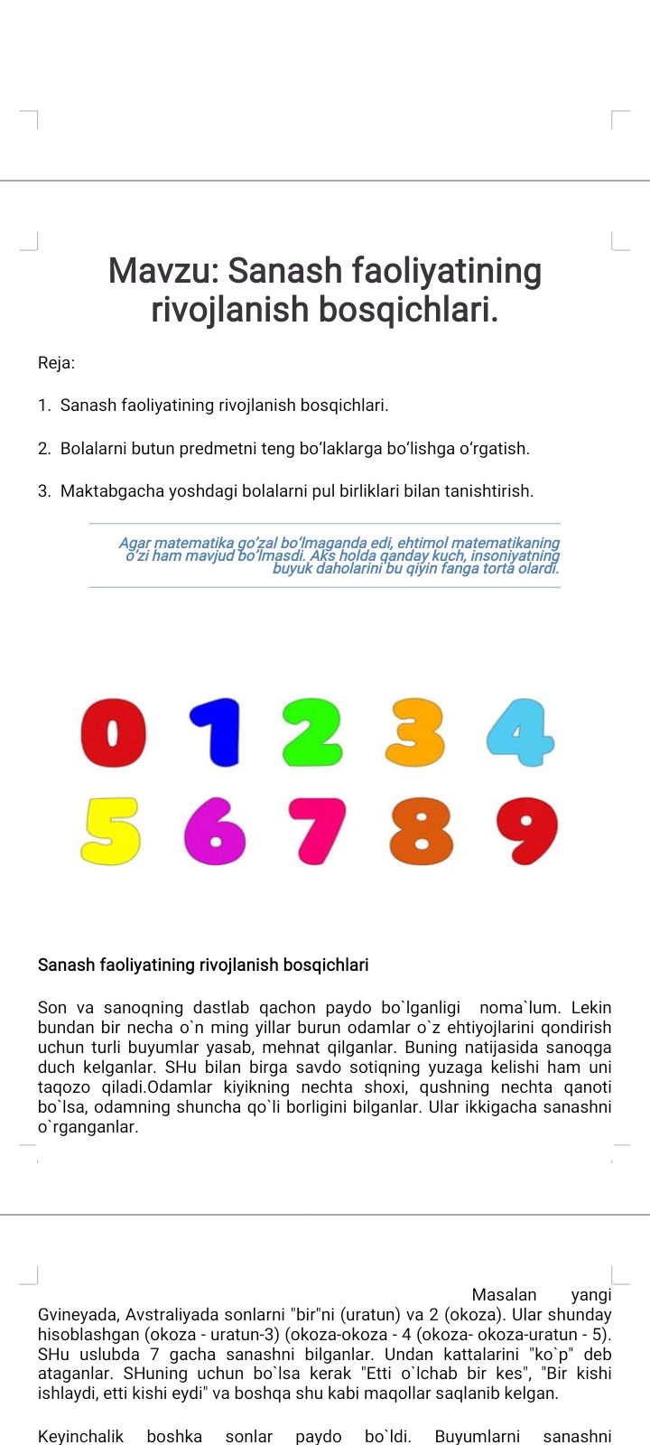 Sanash faoliyatining rivojlanish bosqichlari